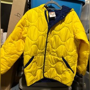 Firefighters Operation Warm Kids Size 18 Yellow/Navy Quilted Fleece Coat w/Hood.